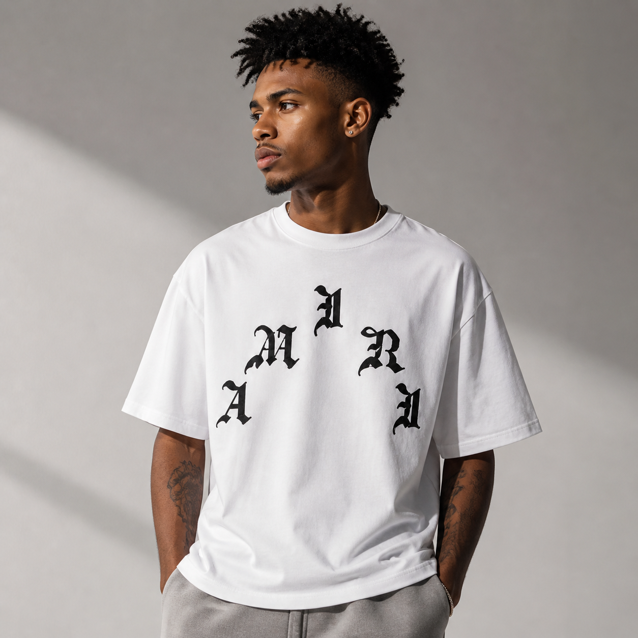 Amiri Gothic Arched Logo White T-Shirt - Premium Luxury Designer Streetwear