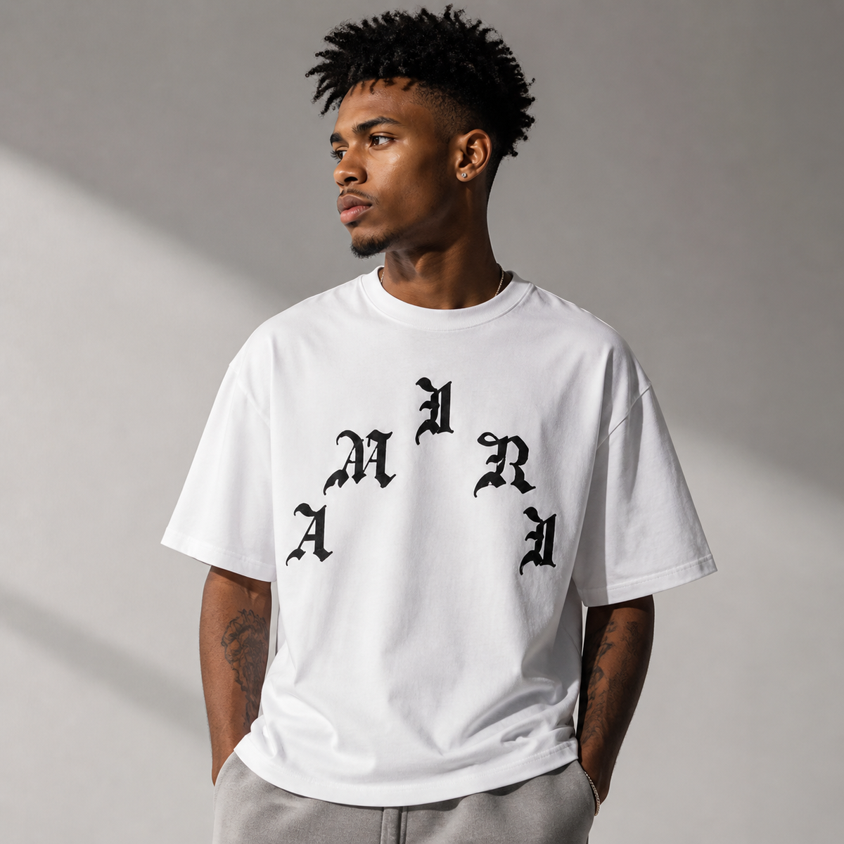Amiri Gothic Arched Logo White T-Shirt - Premium Luxury Designer Streetwear