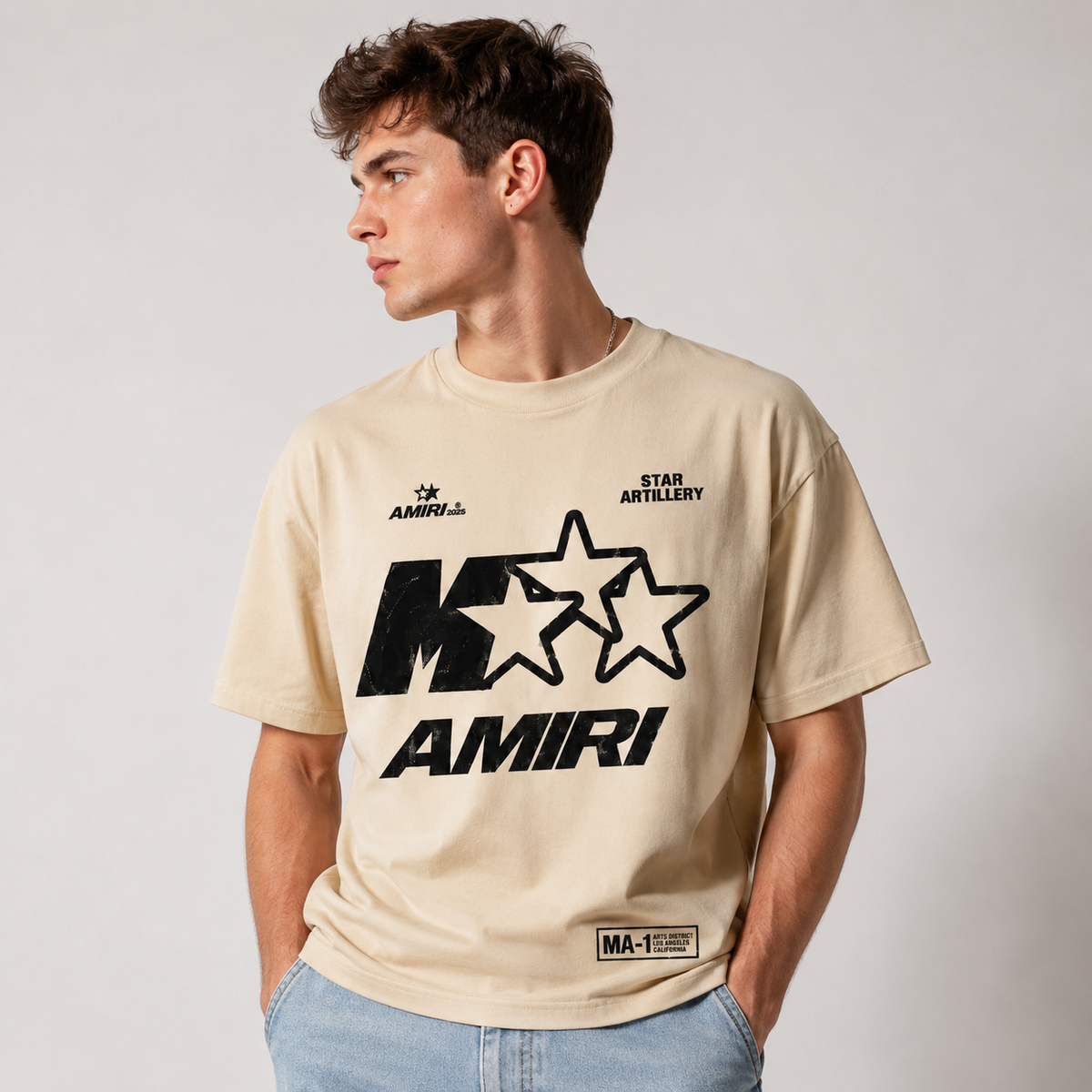 Amiri Star Graphic Beige T-Shirt - Premium Luxury Designer Streetwear