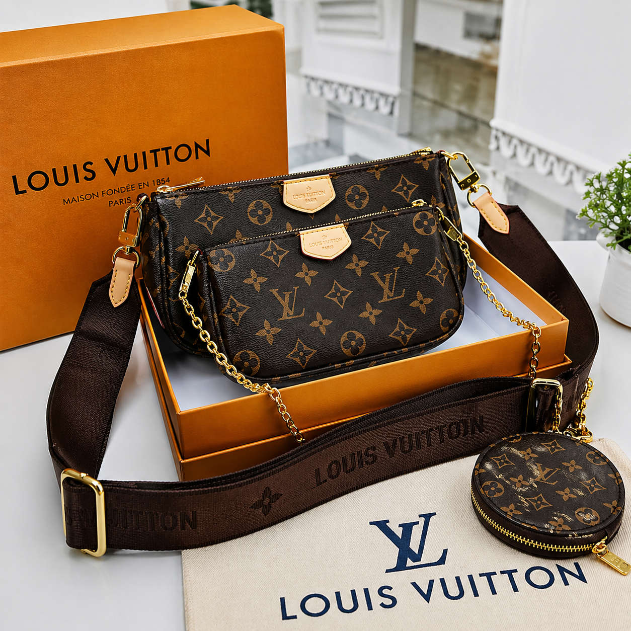 Louis Vuitton Multi Pochette Accessoires with Rich Brown Strap