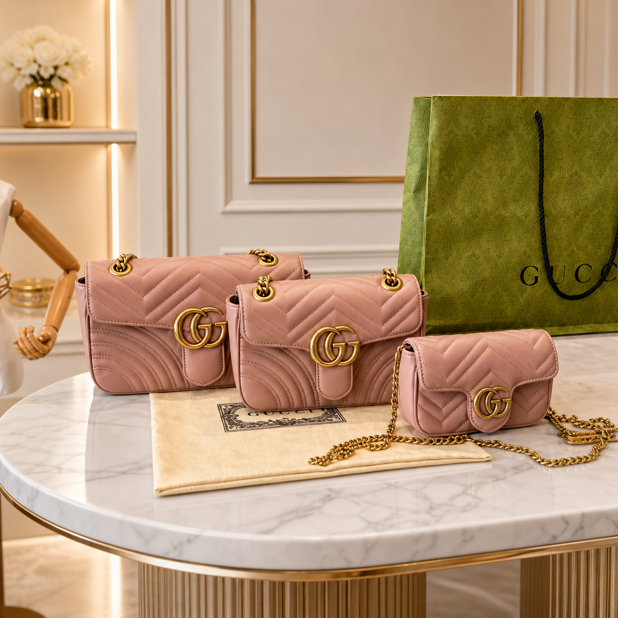 Gucci GG Marmont Dusty Pink Matelassé Bag with Mini Gold Hardware