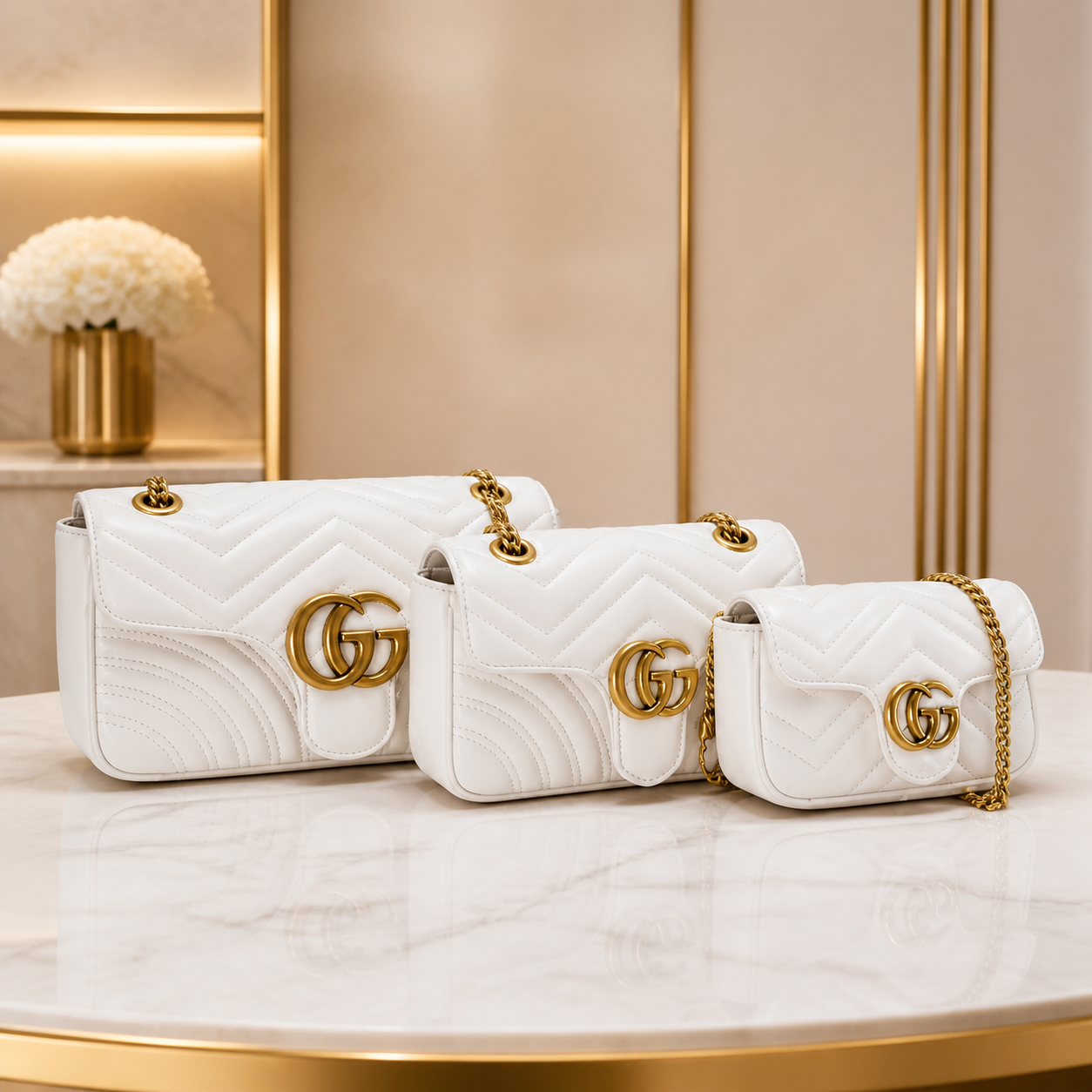 Gucci GG Marmont Classic White Matelassé Bag with Gold Hardware
