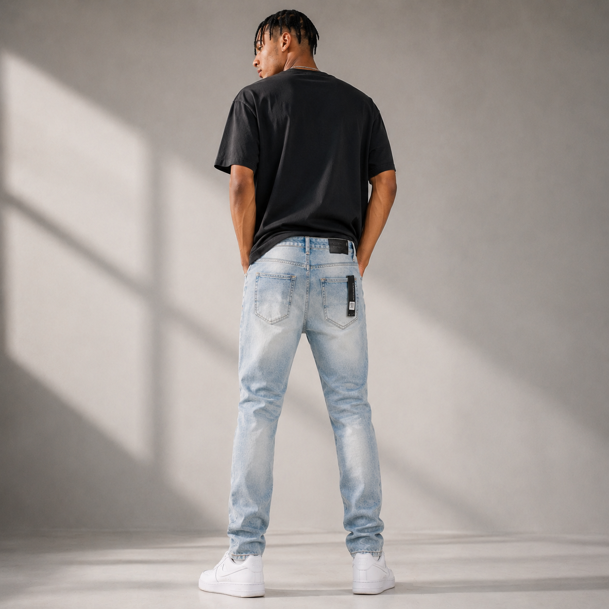 Amiri Light Indigo Distressed Patch Jeans - Luxury Slim Fit Designer Denim