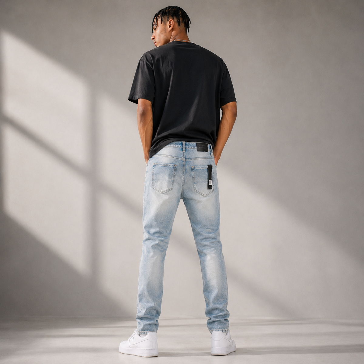 Amiri Light Indigo Distressed Patch Jeans - Luxury Slim Fit Designer Denim