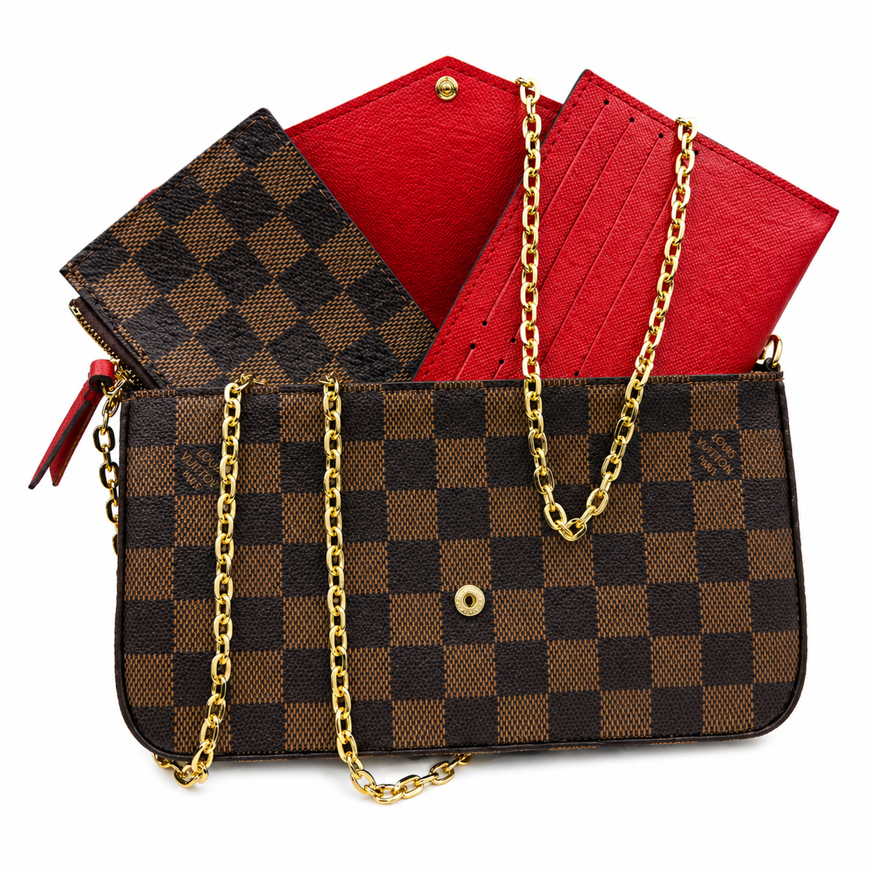Louis Vuitton Pochette Félicie Damier Ebène with Red Interior