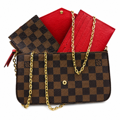 Louis Vuitton Pochette Félicie Damier Ebène with Red Interior