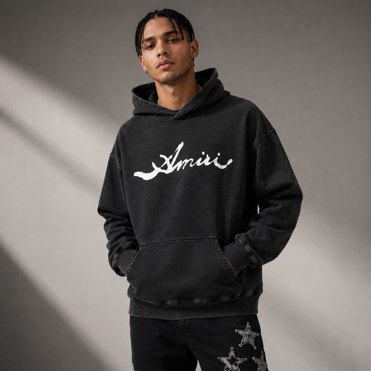 Amiri Core Logo Washed Black Hoodie - Premium Luxury Streetwear Pullover
