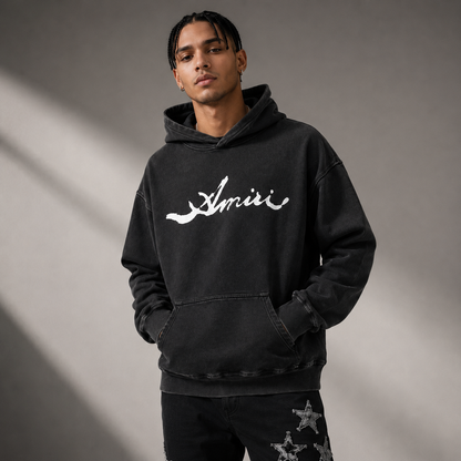 Amiri Core Logo Washed Black Hoodie - Premium Luxury Streetwear Pullover
