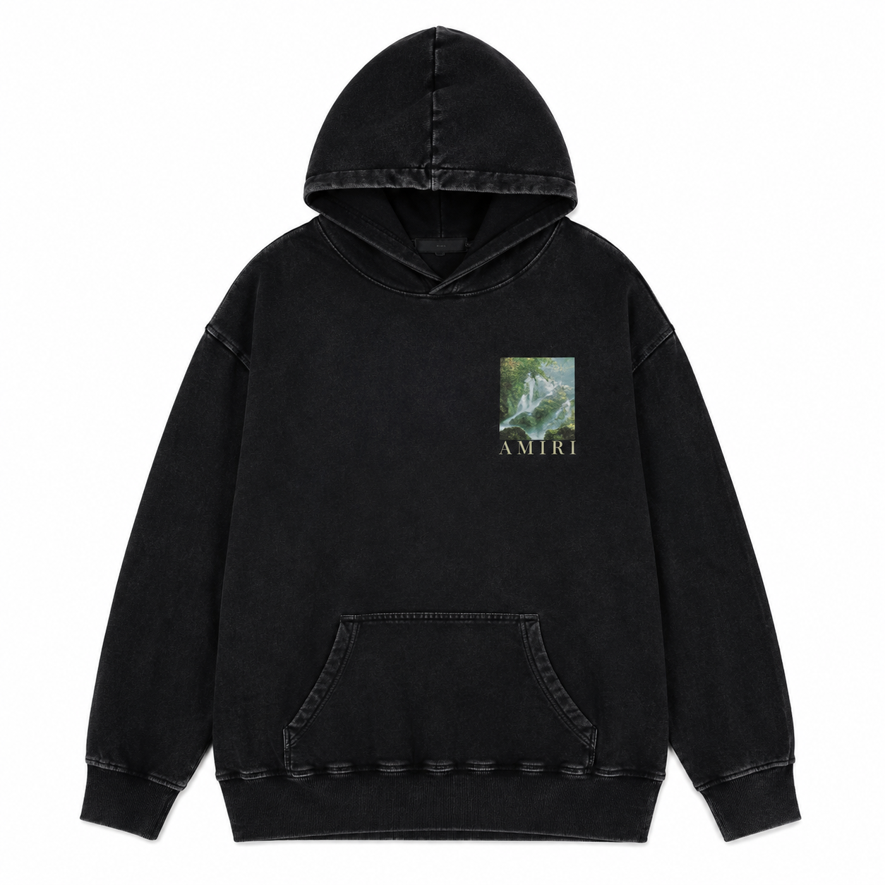 Amiri Graphic Chest Logo Washed Black Hoodie - Luxury Designer Streetwear