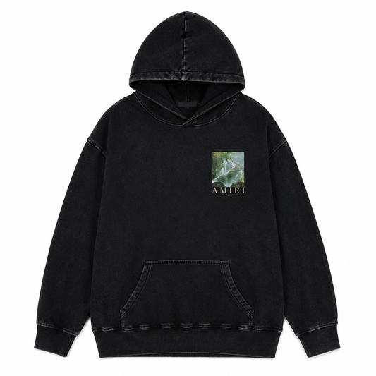 Amiri Graphic Chest Logo Washed Black Hoodie - Luxury Designer Streetwear