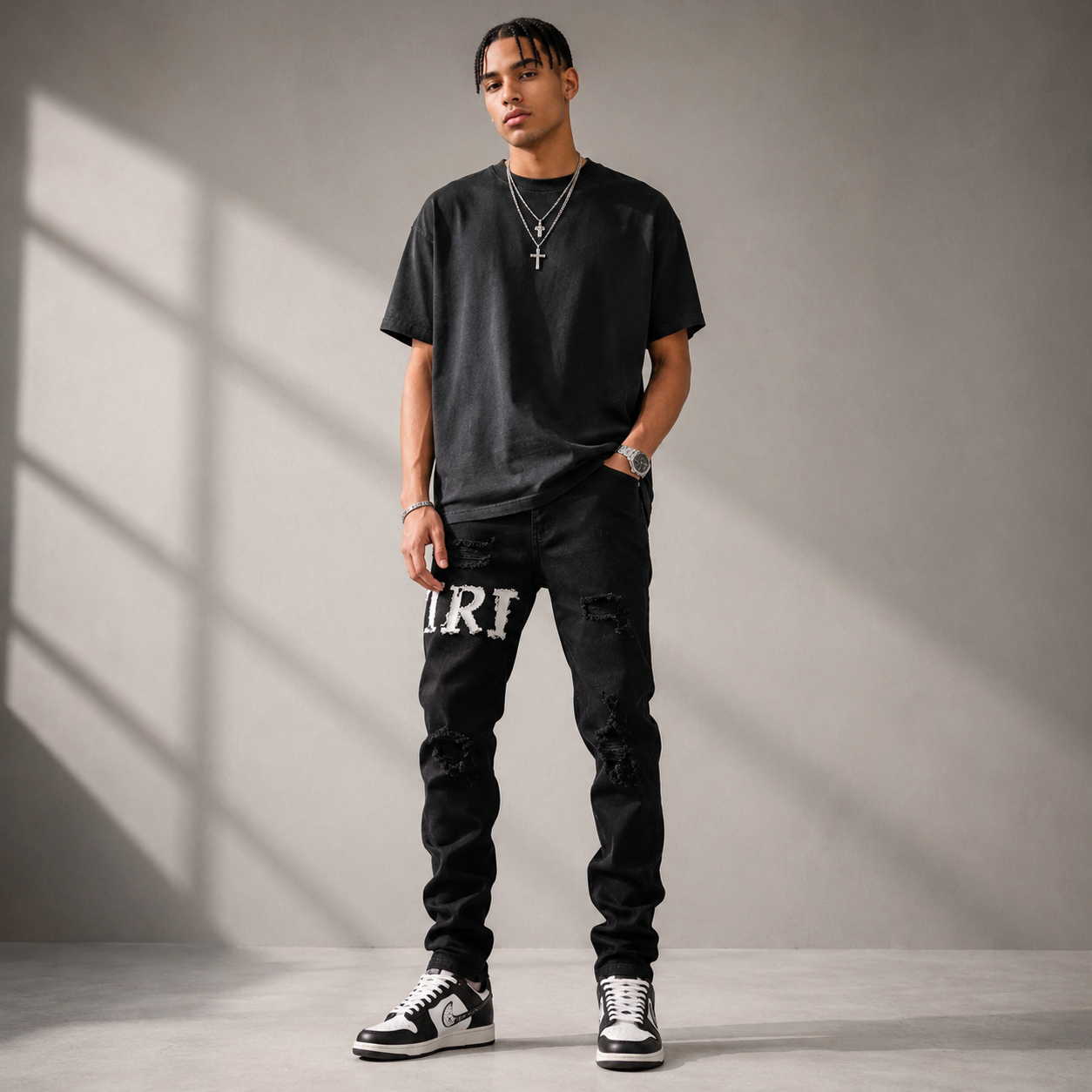 Amiri Black Distressed Logo Jeans - Premium Gothic Font Designer Denim