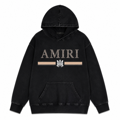 Amiri Bar Logo Washed Black Hoodie - Premium Luxury Designer Streetwear