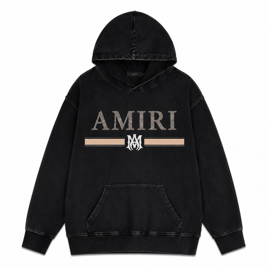 Amiri Bar Logo Washed Black Hoodie - Premium Luxury Designer Streetwear