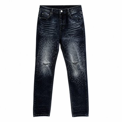 Amiri Black Crystal-Embellished Distressed Jeans - Luxury Designer Denim