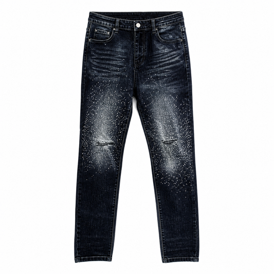 Amiri Black Crystal-Embellished Distressed Jeans - Luxury Designer Denim