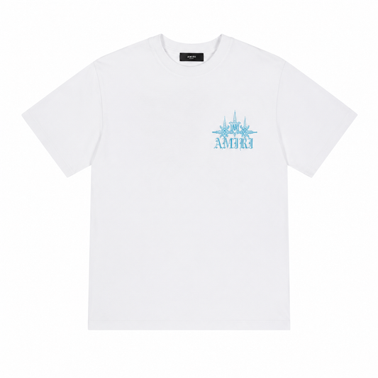 Amiri Blue Starburst Logo White T-Shirt - Premium Luxury Designer Streetwear