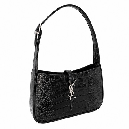Saint Laurent YSL Le 5 à 7 Black Croc-Embossed Leather Bag with Silver Hardware