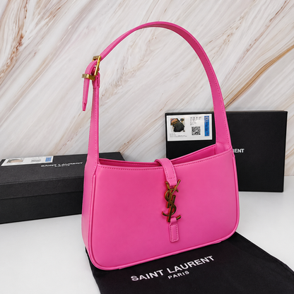 Saint Laurent YSL Le 5 à 7 Vibrant Pink Leather Bag with Gold Hardware