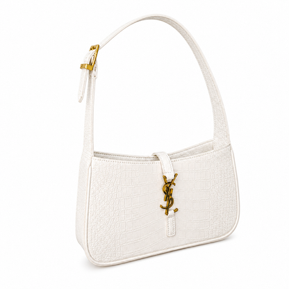 Saint Laurent YSL Le 5 à 7 White Croc-Embossed Leather Bag with Gold Hardware