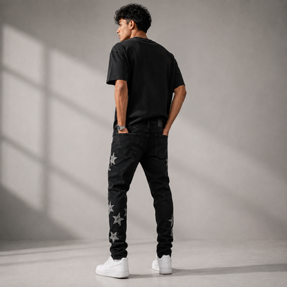 Amiri Black Star-Applique Slim Fit Jeans - Luxury Designer Streetwear Denim