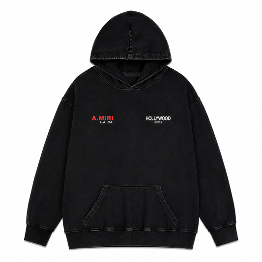 Amiri Dual Chest Logo Washed Black Hoodie - Premium Luxury Streetwear Pullover