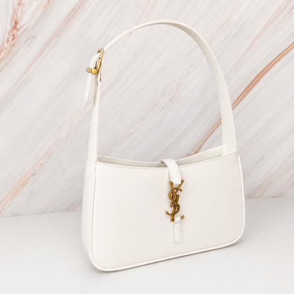 Saint Laurent YSL Le 5 à 7 Smooth White Leather Bag with Gold Hardware