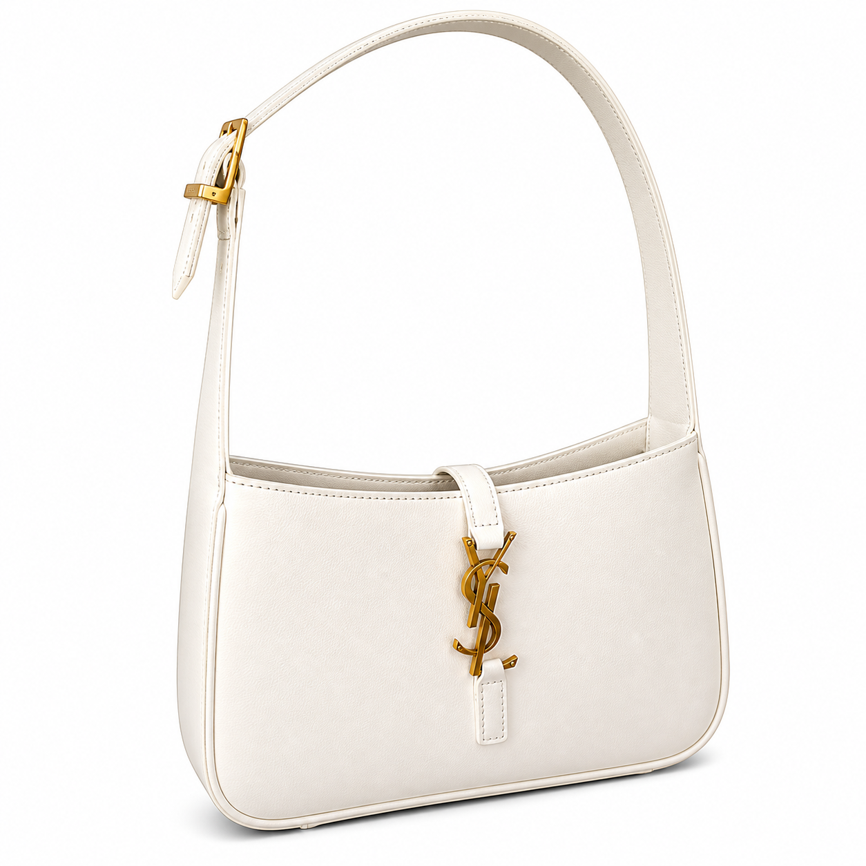 Saint Laurent YSL Le 5 à 7 Smooth White Leather Bag with Gold Hardware