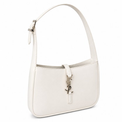 Saint Laurent YSL Le 5 à 7 Smooth White Leather Bag with Silver Hardware