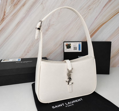 Saint Laurent YSL Le 5 à 7 Smooth White Leather Bag with Silver Hardware
