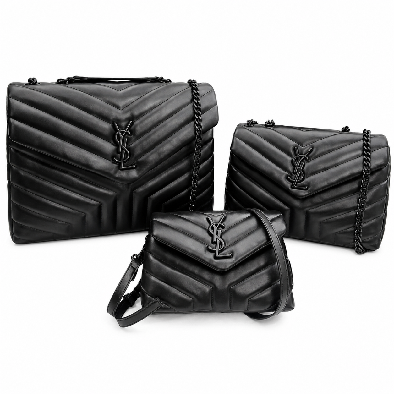 Saint Laurent YSL Loulou Black Quilted Leather Bag with Black Hardware