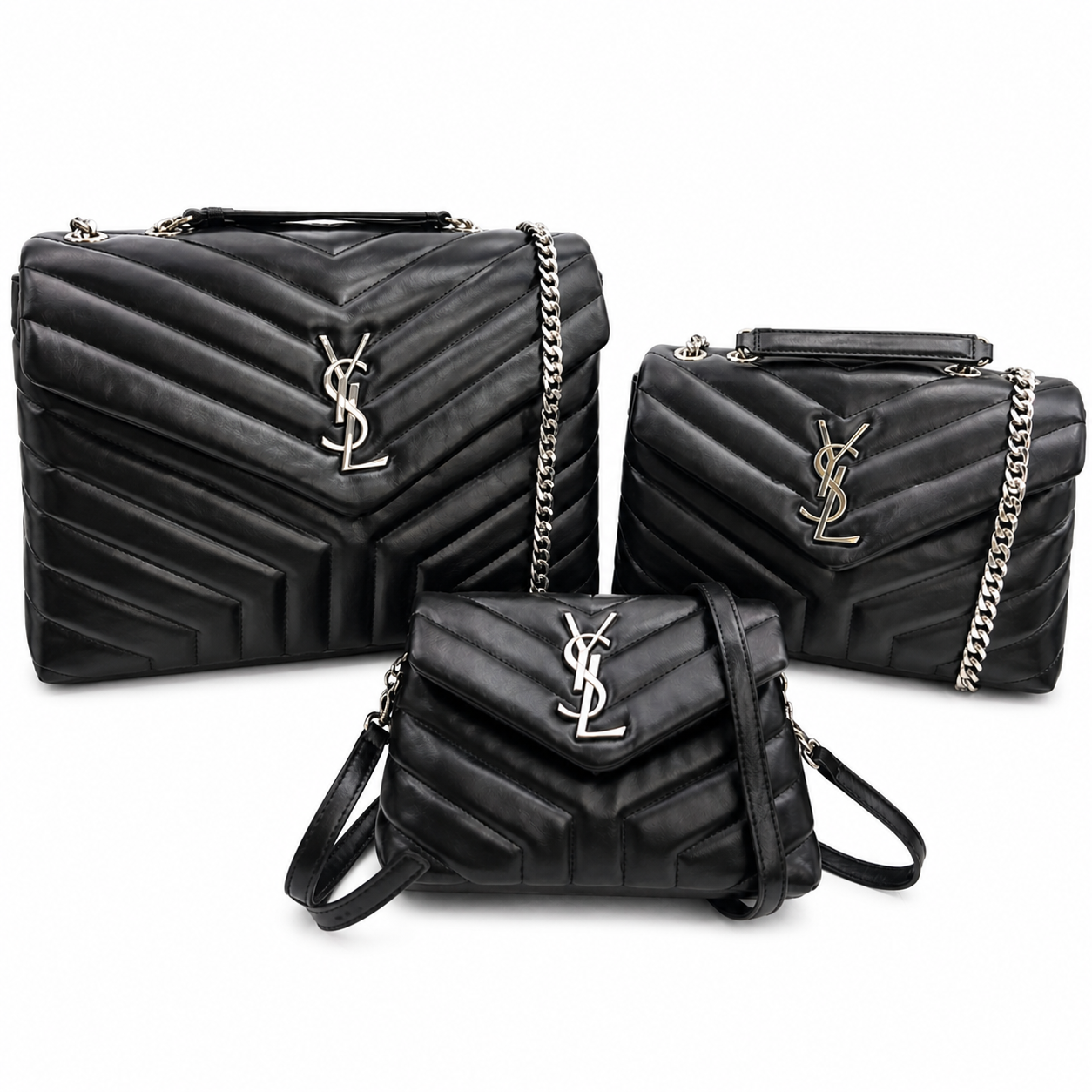 Saint Laurent YSL Loulou Black Quilted Leather Bag with Silver Hardware