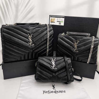 Saint Laurent YSL Loulou Black Quilted Leather Bag with Silver Hardware