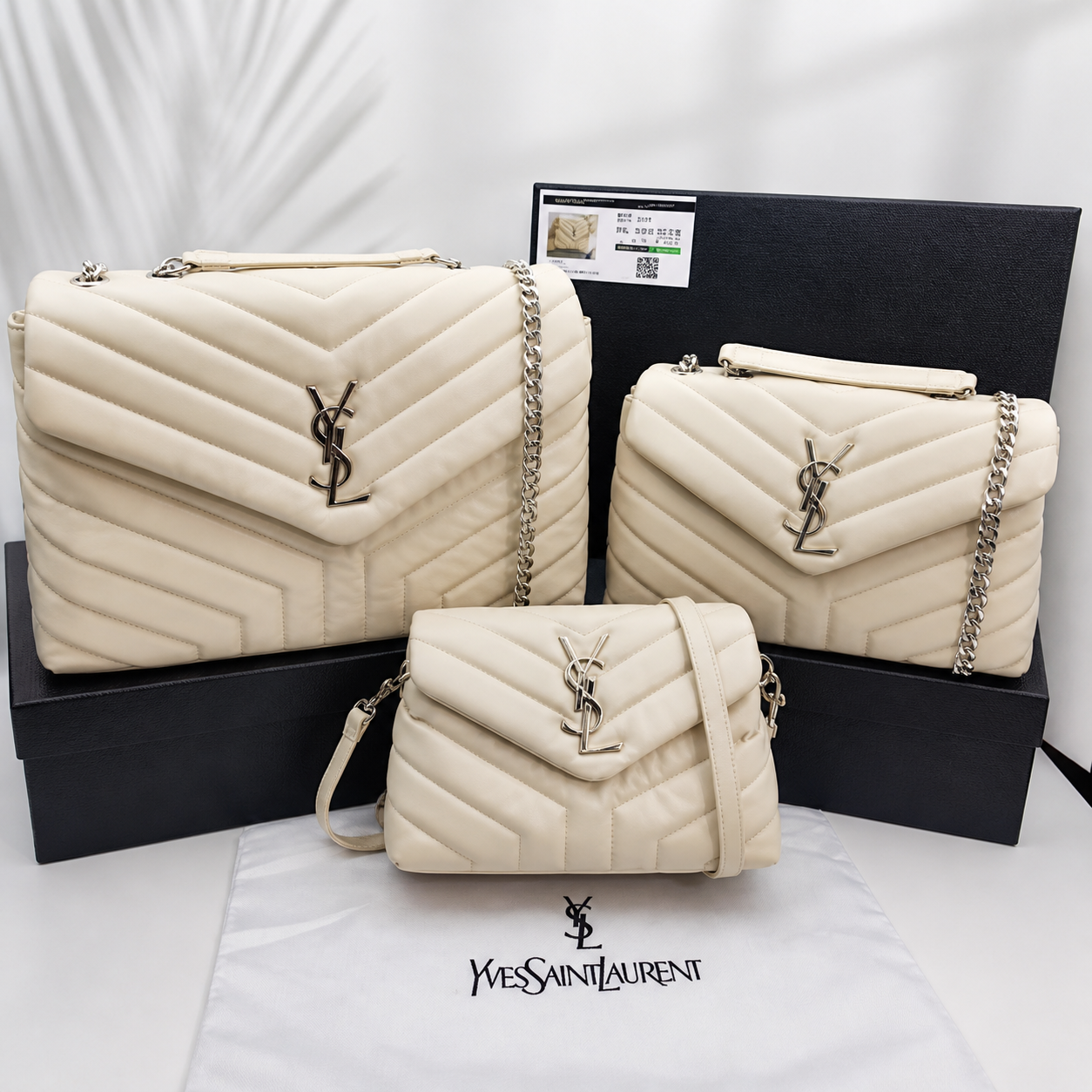 Saint Laurent YSL Loulou Beige Quilted Leather Bag with Silver Hardware