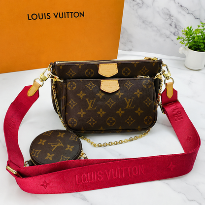 Louis Vuitton Multi Pochette Accessoires with Bold Red Strap