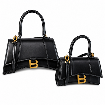 Balenciaga Hourglass Black Smooth Leather Bag with Gold Hardware