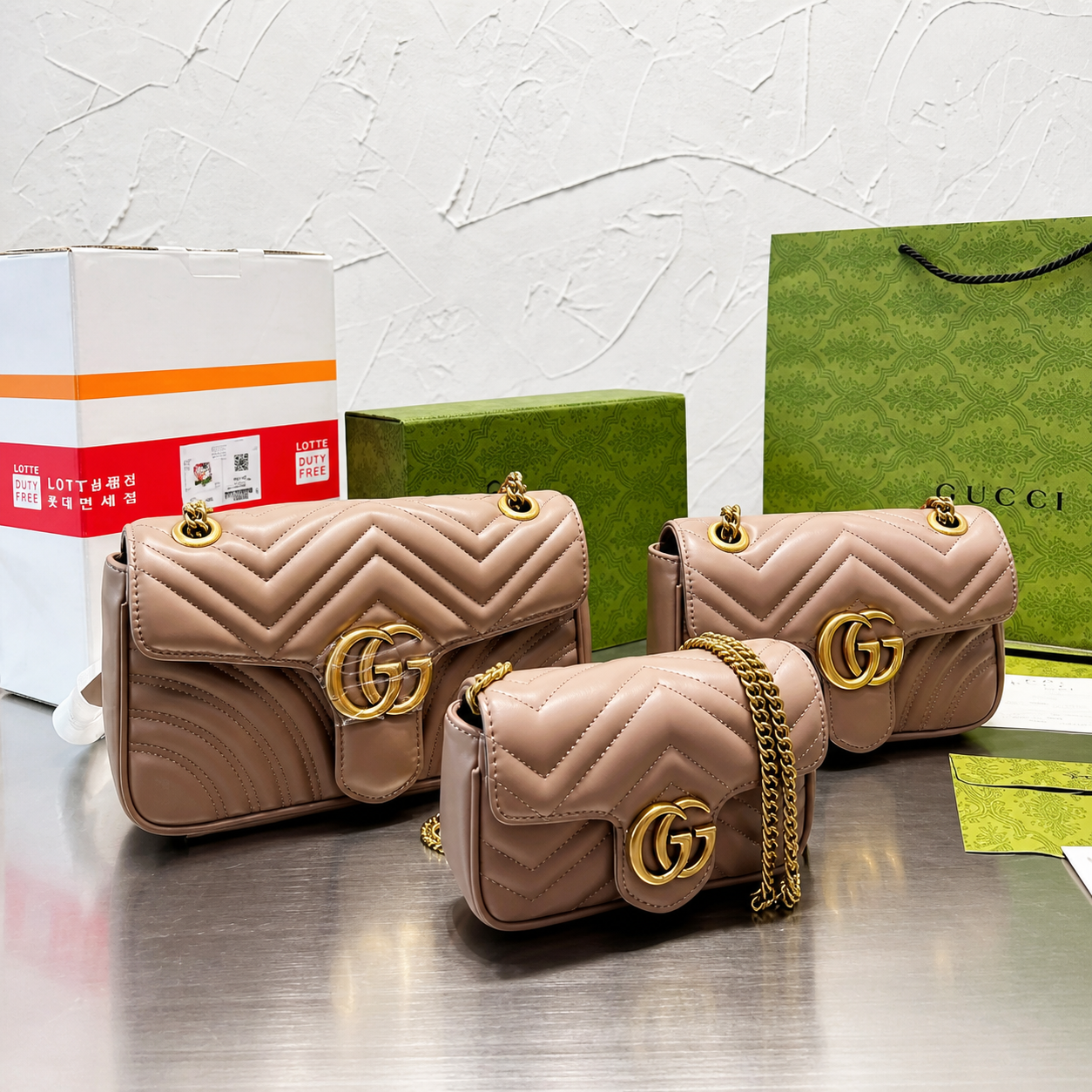 Gucci GG Marmont Grey Matelassé Leather Bag with Mini Gold Hardware