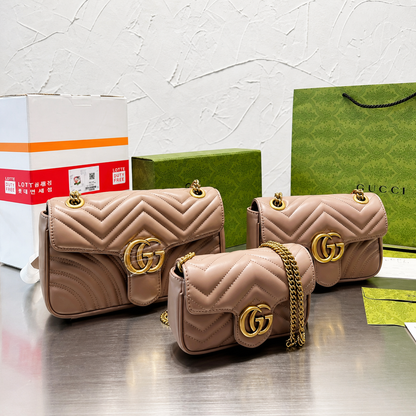 Gucci GG Marmont Grey Matelassé Leather Bag with Mini Gold Hardware
