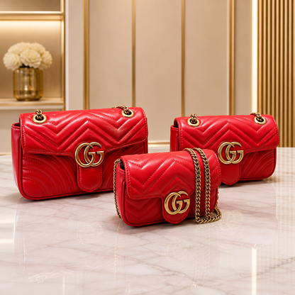 Gucci GG Marmont Vibrant Red Matelassé Bag with Gold Hardware