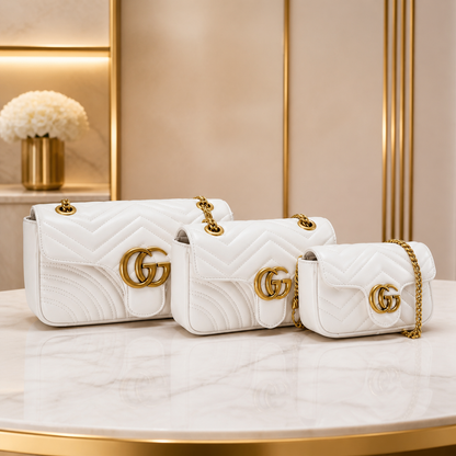 Gucci GG Marmont Classic White Matelassé Bag with Gold Hardware