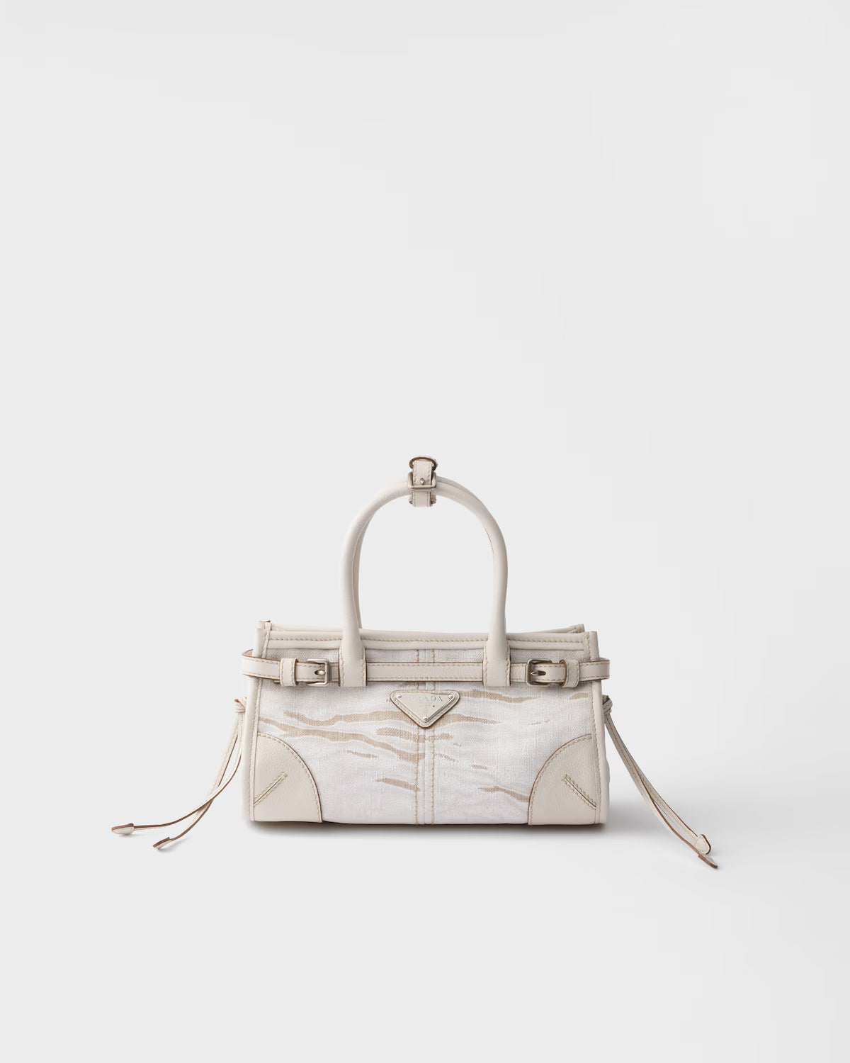 Prada Bonnie small printed linen and leather handbag