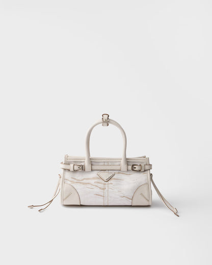Prada Bonnie small printed linen and leather handbag