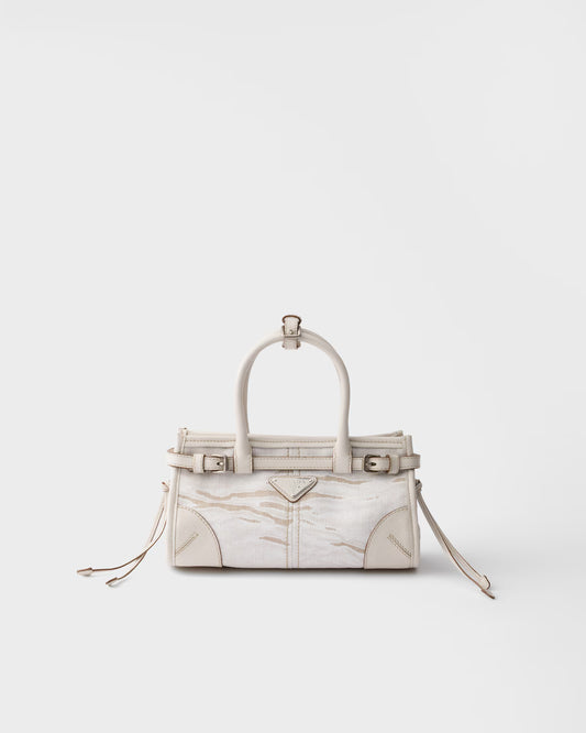 Prada Bonnie small printed linen and leather handbag