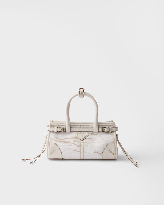 Prada Bonnie small printed linen and leather handbag