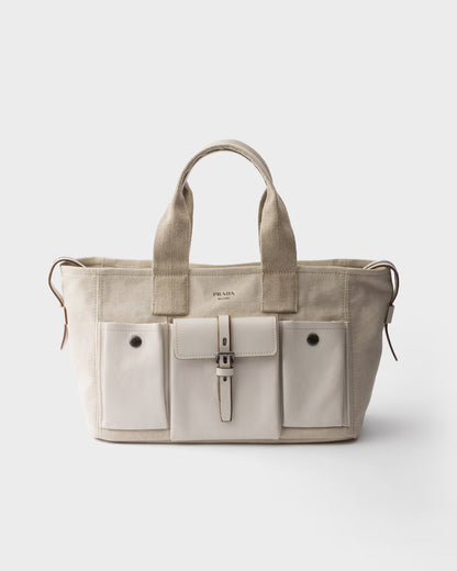 Prada Route large canvas and leather tote bag