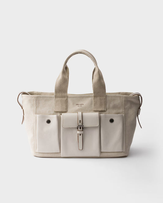 Prada Route large canvas and leather tote bag