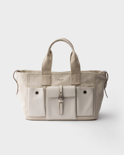 Prada Route large canvas and leather tote bag