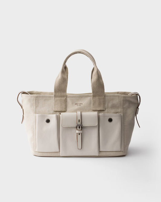 Prada Route large canvas and leather tote bag