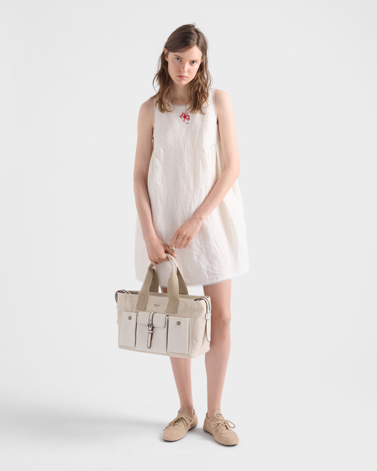 Prada Route large canvas and leather tote bag