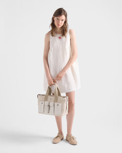 Prada Route large canvas and leather tote bag