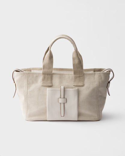 Prada Route large canvas and leather tote bag